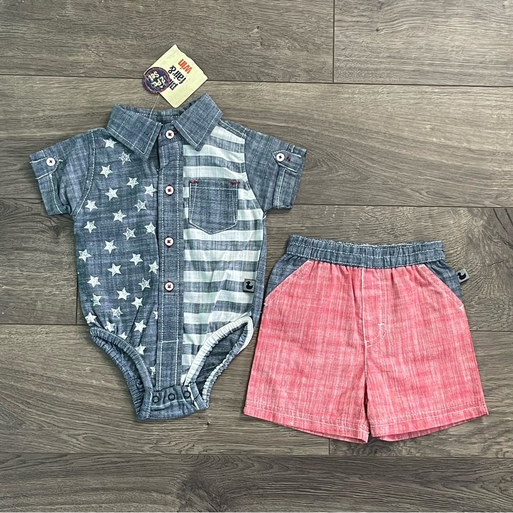 Dog Sport Patriotic Stars and Stripes Baby Boy Outfit